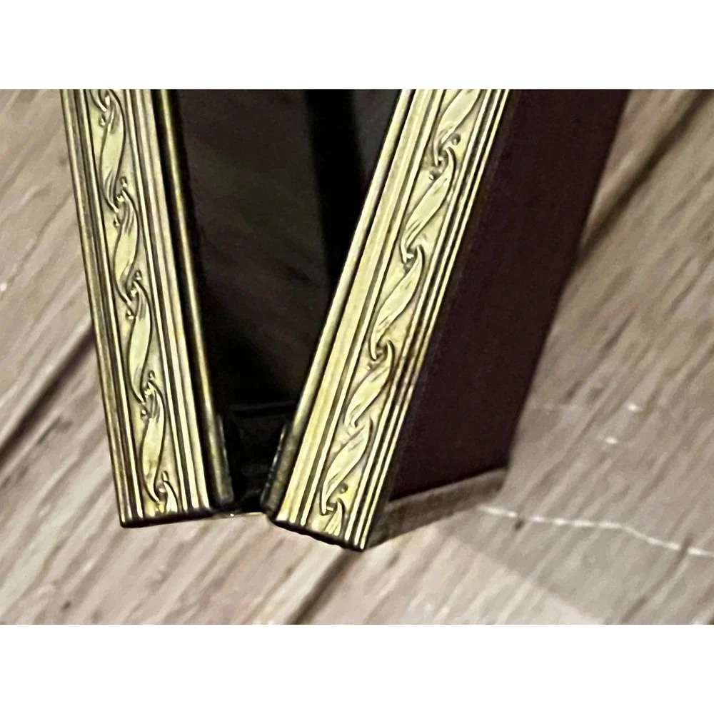 Vtg Gold Metal Double Picture Frame 5x7 Embossed Floral Hinged Mid Century